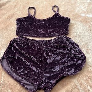 Comfy Purple Velvet Crop Top Outfit